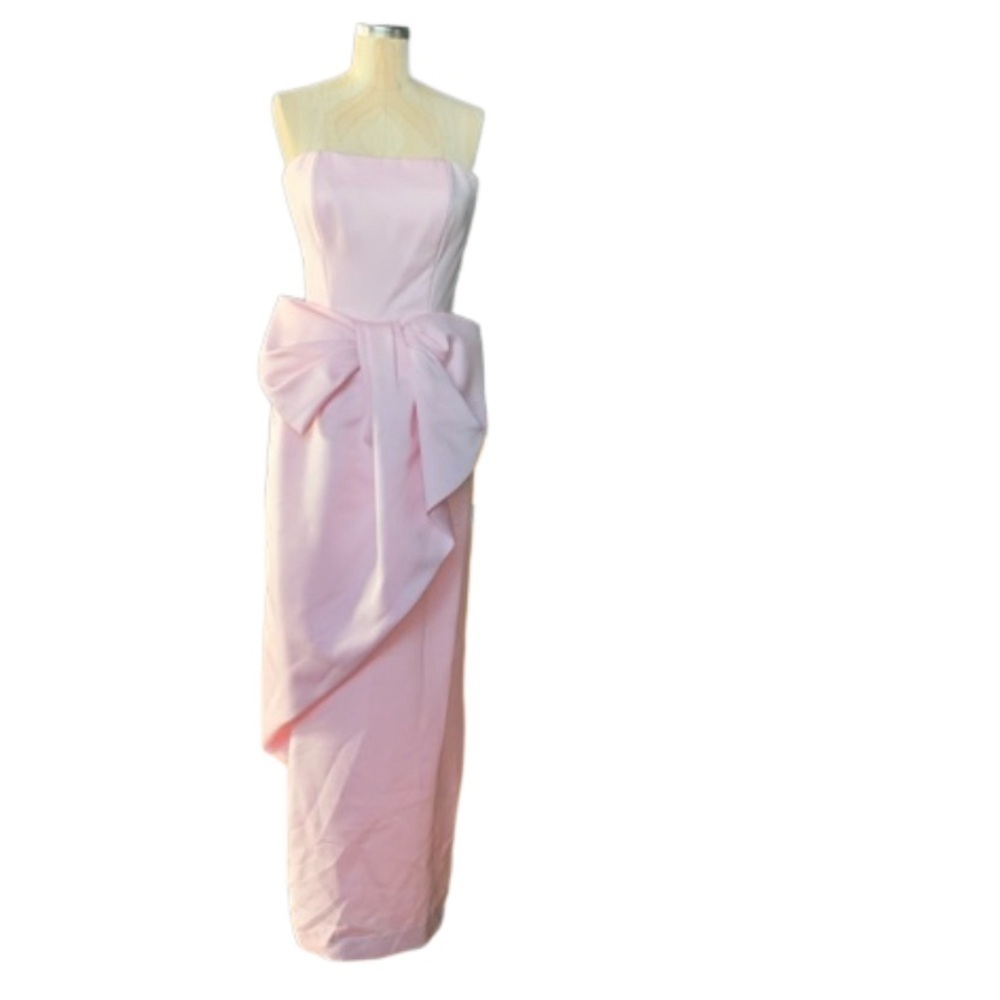 COPY- Victor Costa Pink Satin Strapless Satin Dress w/ Bow Womens Size 8 Vintage